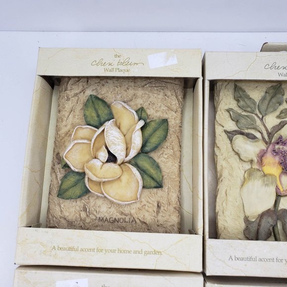 New View Cheri Blum Exotic Flowers Garden Wine Grapes Wall Plaque Decor Set of 4 - Picture 2 of 11